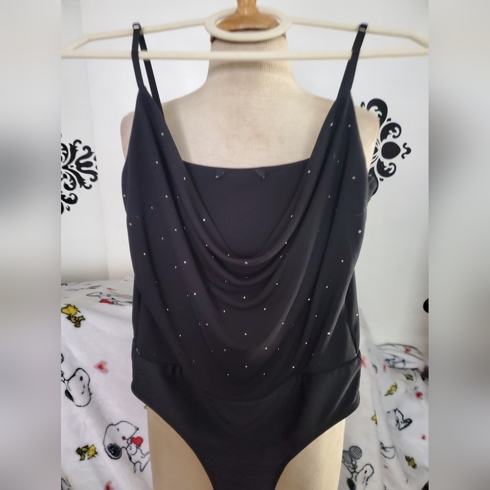 Bodysuit Black With Black Crystals